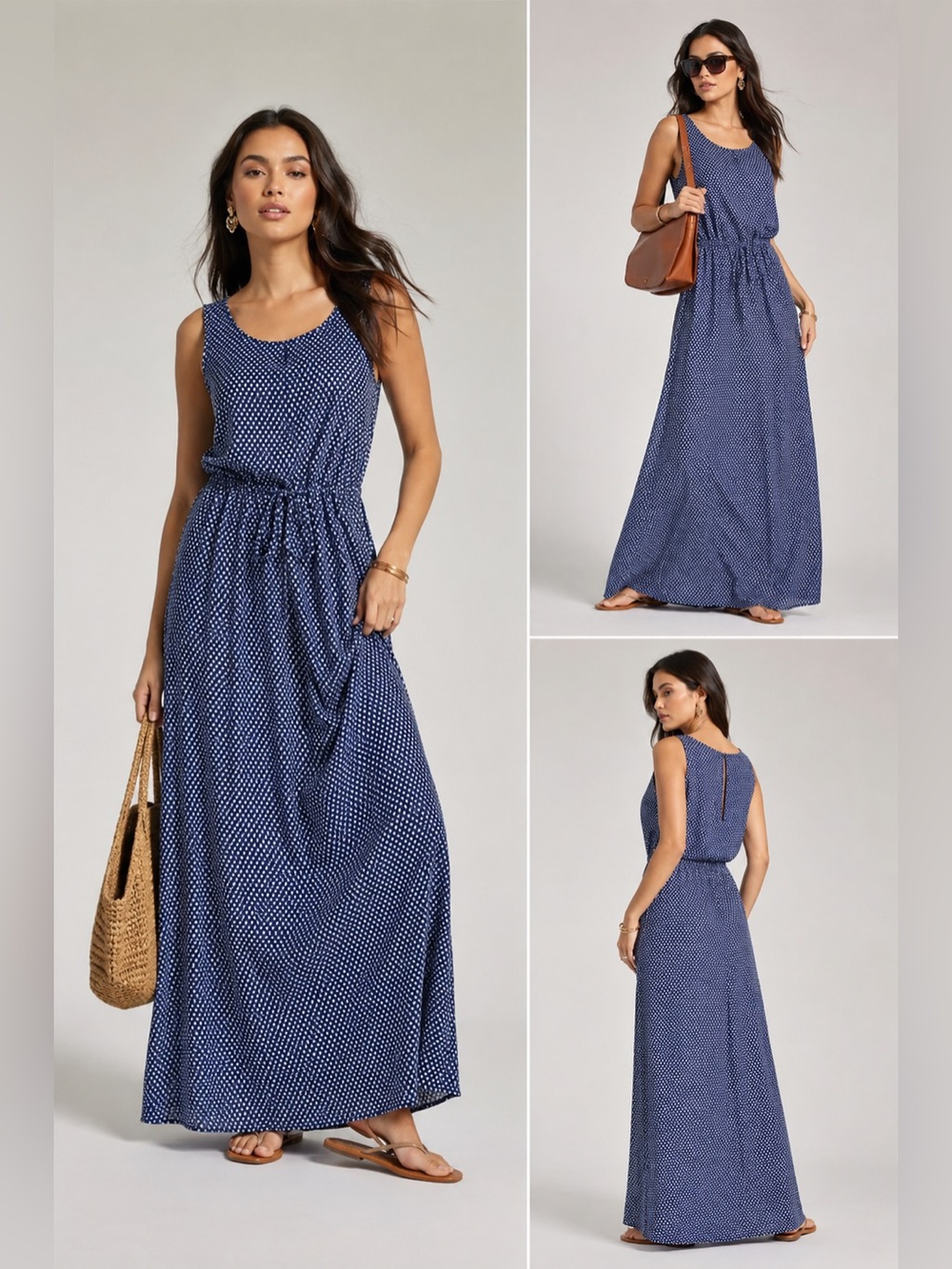 Two by Vince Camuto Blue & White Printed Sleeveless Maxi Sundress